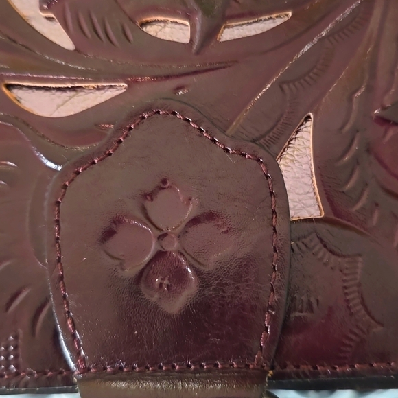 Patricia Nash ILINA Burgundy Cut Out Tooled Leather Crossbody Bag - Picture 9 of 15